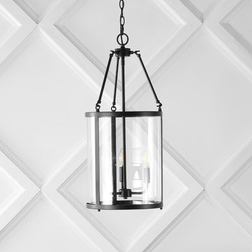 Kinsley 12" Industrial Farmhouse Iron/Glass LED Pendant - JONATHAN Y